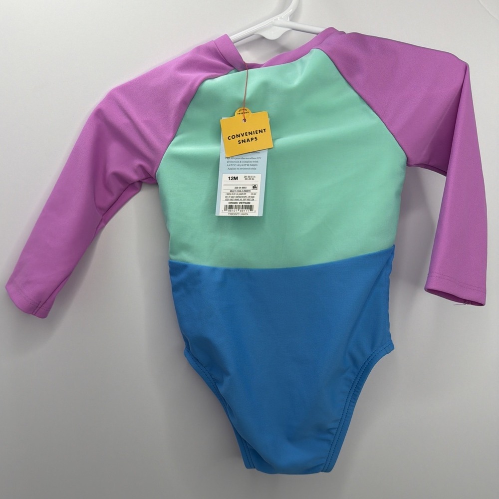 NWT Cat & Jack Girls' Long Sleeve Half Zip One Piece Swimsuit Size 12 Month - Picture 11 of 11